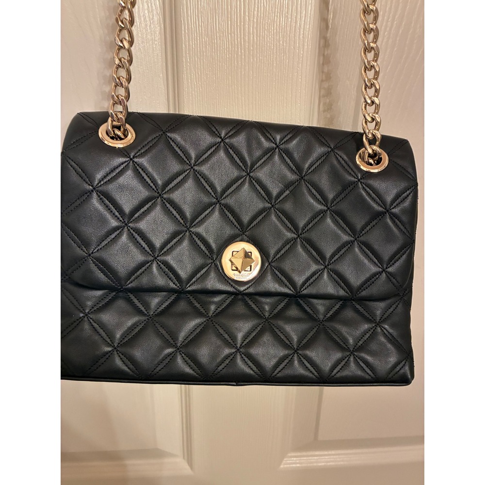 Kate Spade New York‎ Black Quilted Leather Shoulder Bag Gold Chain Turnlock